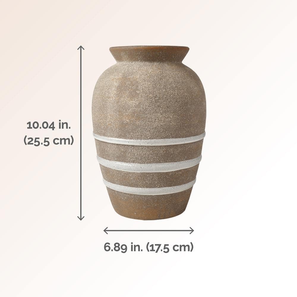Rustic Brown and White Ceramic Round Table Vase