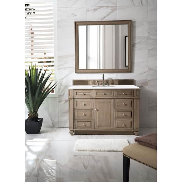 James Martin Vanities Bristol 48 in. W x 23.5 in. D x 34 in. H Single Vanity in Whitewashed Walnut with Solid Surface Top in Arctic Fall