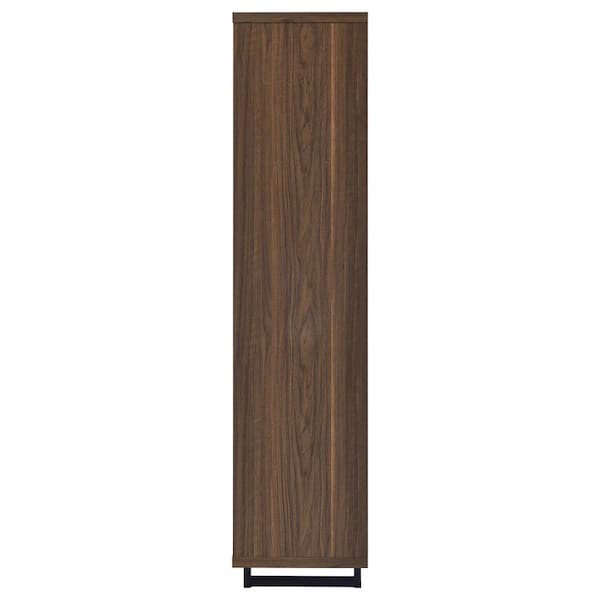Maddox 70.75 in. Tall Walnut and Black Wood 4-Shelf Standard Bookcase with Doors