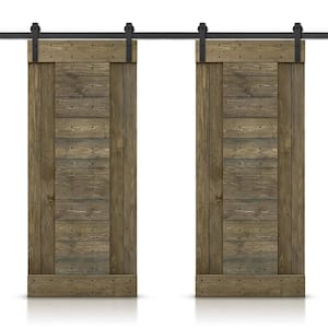 60 in. x 84 in. Aged Barrel Stained DIY Knotty Pine Wood Interior Double Sliding Barn Door with Hardware Kit