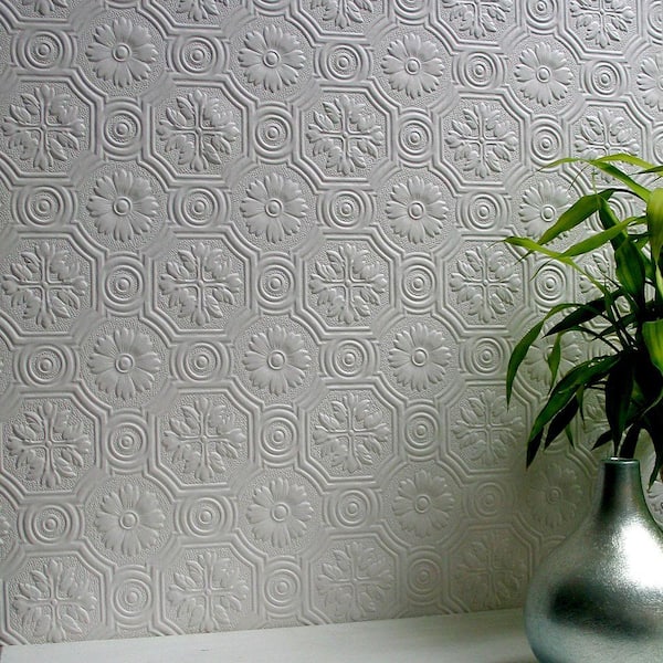 Spencer Paintable Supaglypta White & Off-White Wallpaper Sample