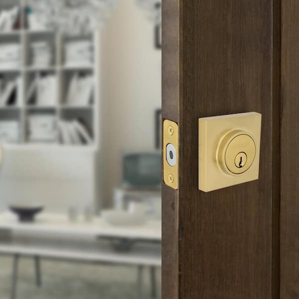Square Brushed Gold Single Cylinder Contemporary Deadbolt