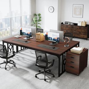 Moronia 78.7 in. Rectangular Brown Engineered Wood 3-Drawer 2 Person Computer Desk with File Cabinet