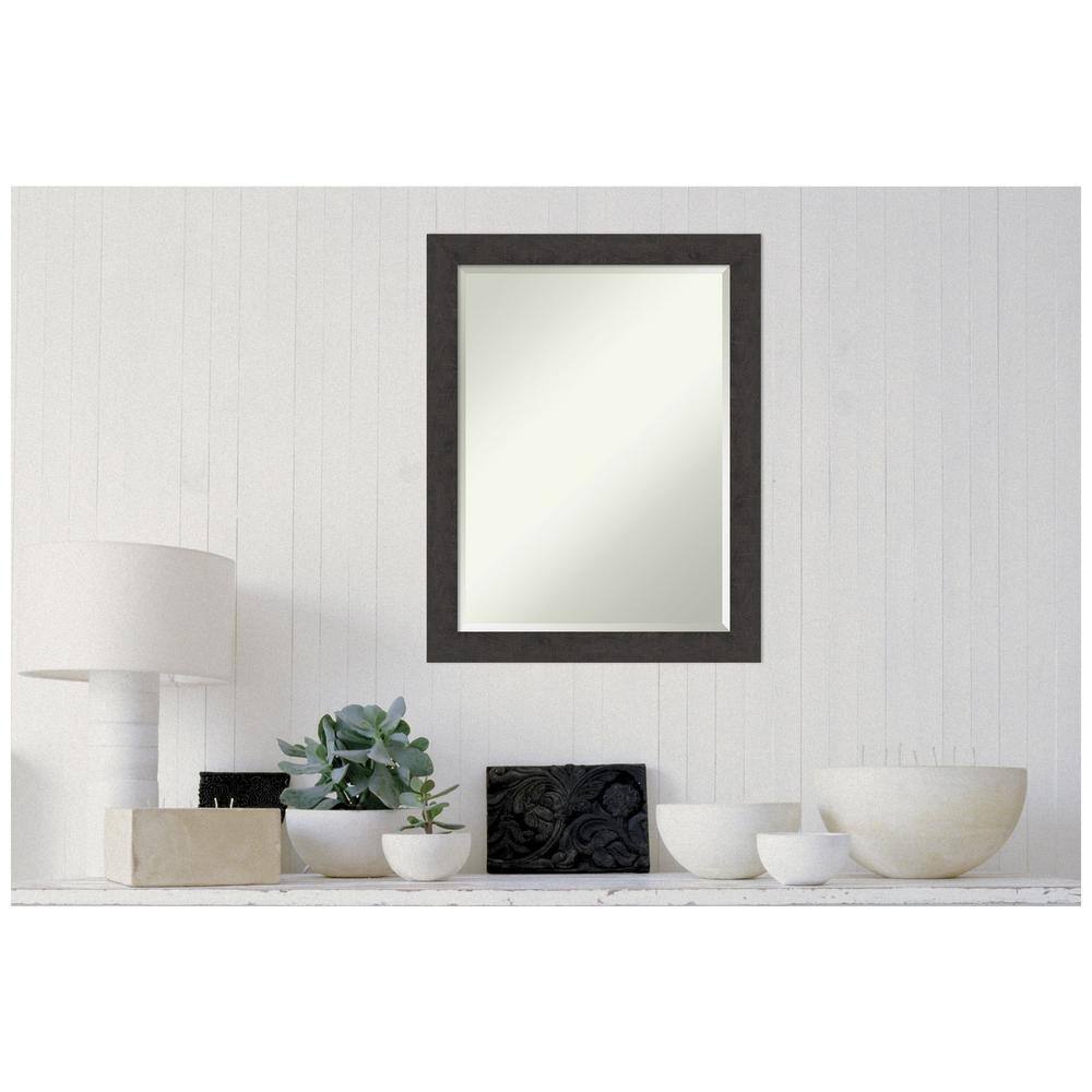 Espresso Rustic Plank 34" Woodgrain Textured Wall Mirror