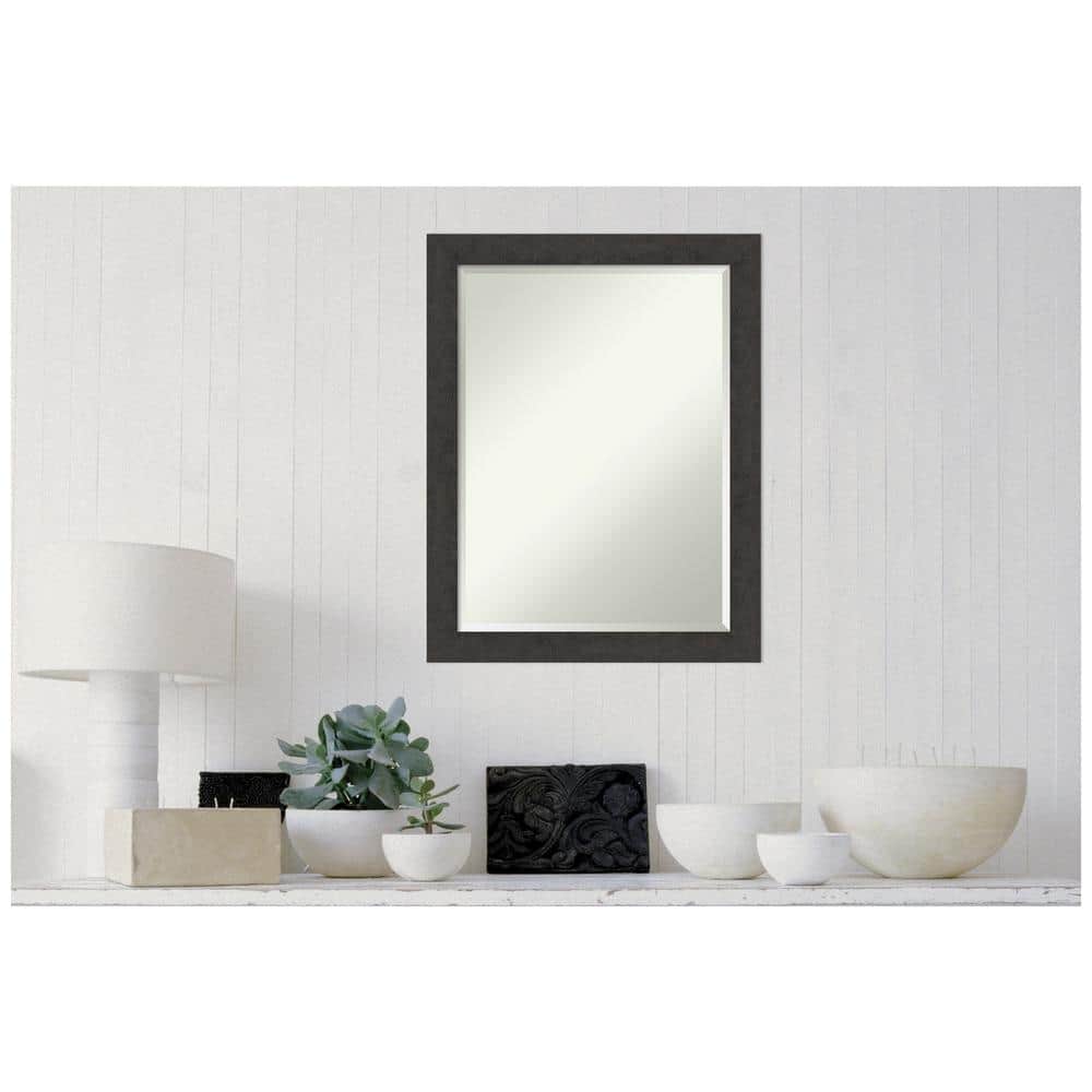 Espresso Rustic Plank 34" Woodgrain Textured Wall Mirror