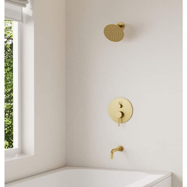 Crozet Single Handle 2-Spray Tub and Shower Faucet Shower Head with Pressure Balance 1.8 GPM in Brushed Gold