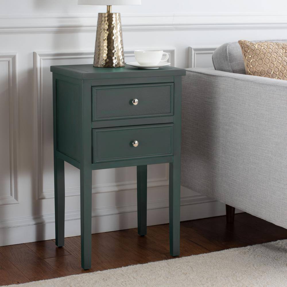 Transitional Blue-Gray Wood and Metal Accent Table with Storage
