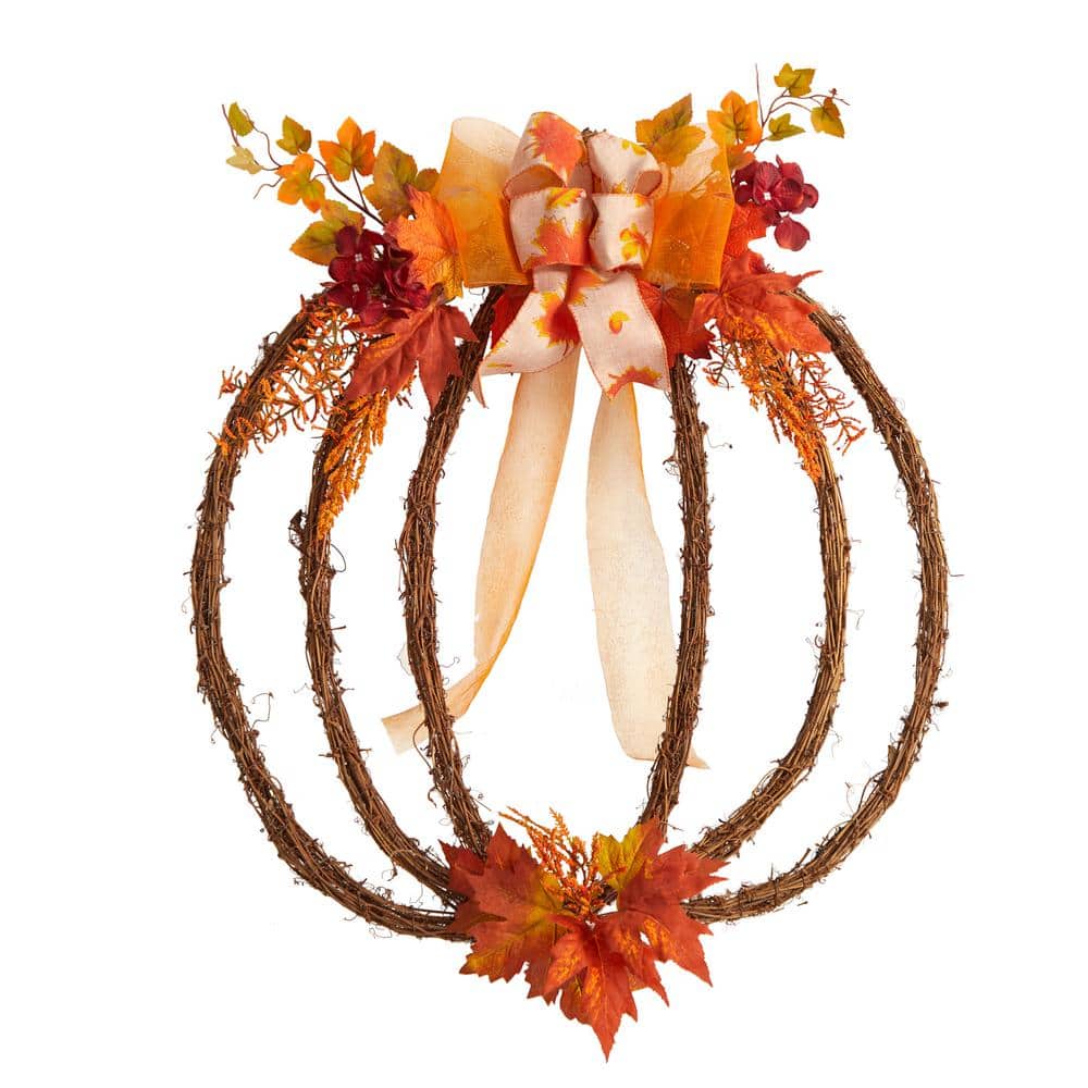26 in. Orange Autumn Pumpkin Artificial Vine Fall Wreath