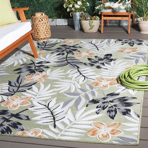 Cabana Olive/Gray 6 ft. x 6 ft. Botanical Floral Indoor/Outdoor Square Area Rug