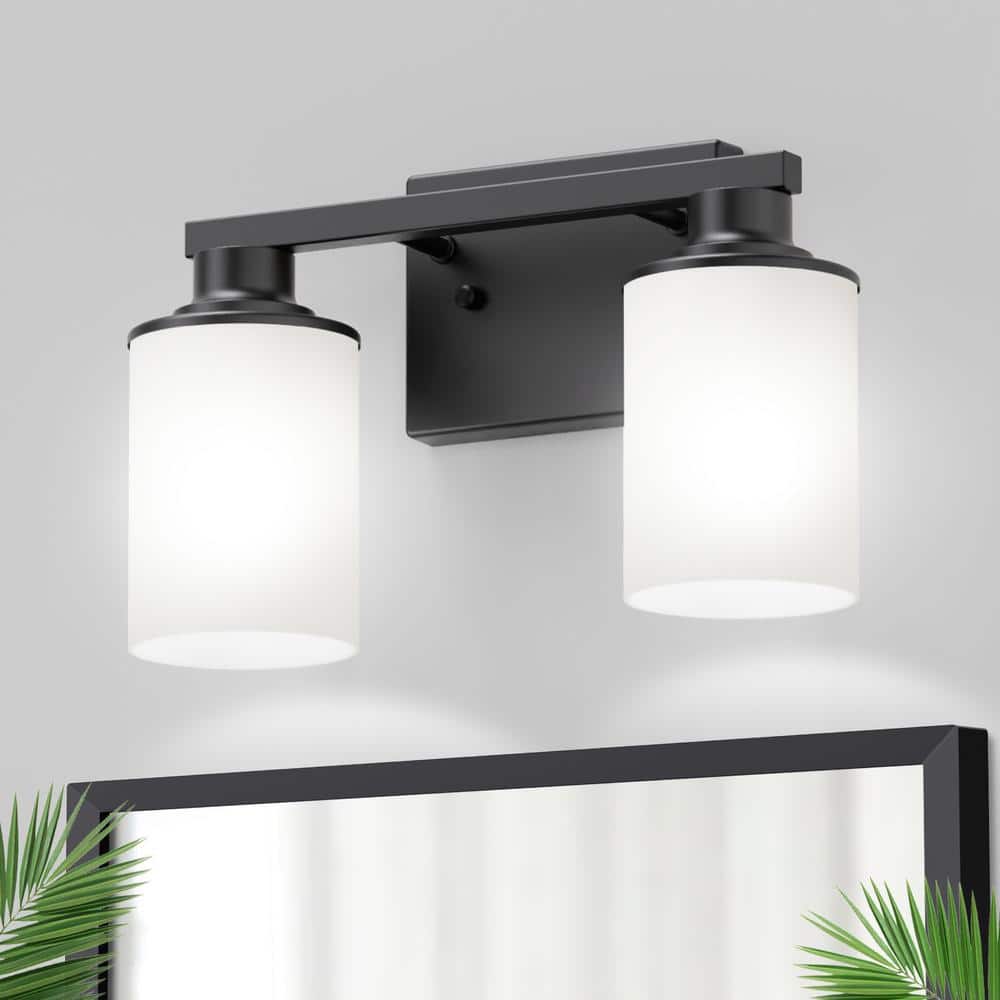 14 in. 2-Light Black Bathroom Vanity Light with Milky Glass Shades, Wall Mount for Modern and Transitional Spaces price history on PriceWatchPro