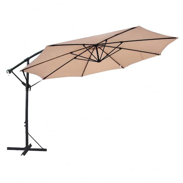 SUNRINX 12 ft. Steel Cantilever Offset Outdoor Patio Umbrella with Crank in Beige