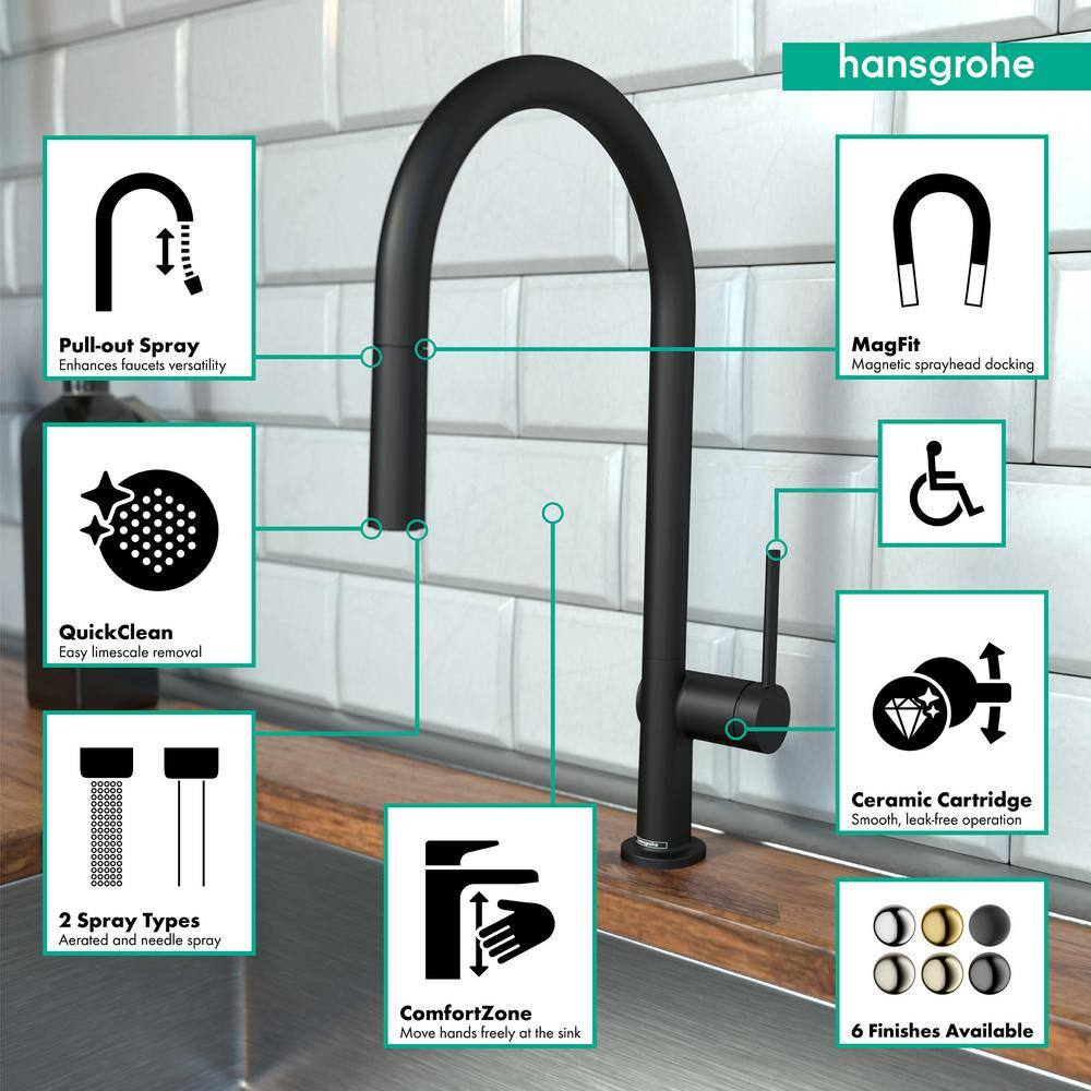 Matte Black High Arc Kitchen Faucet with Pull-out Spray