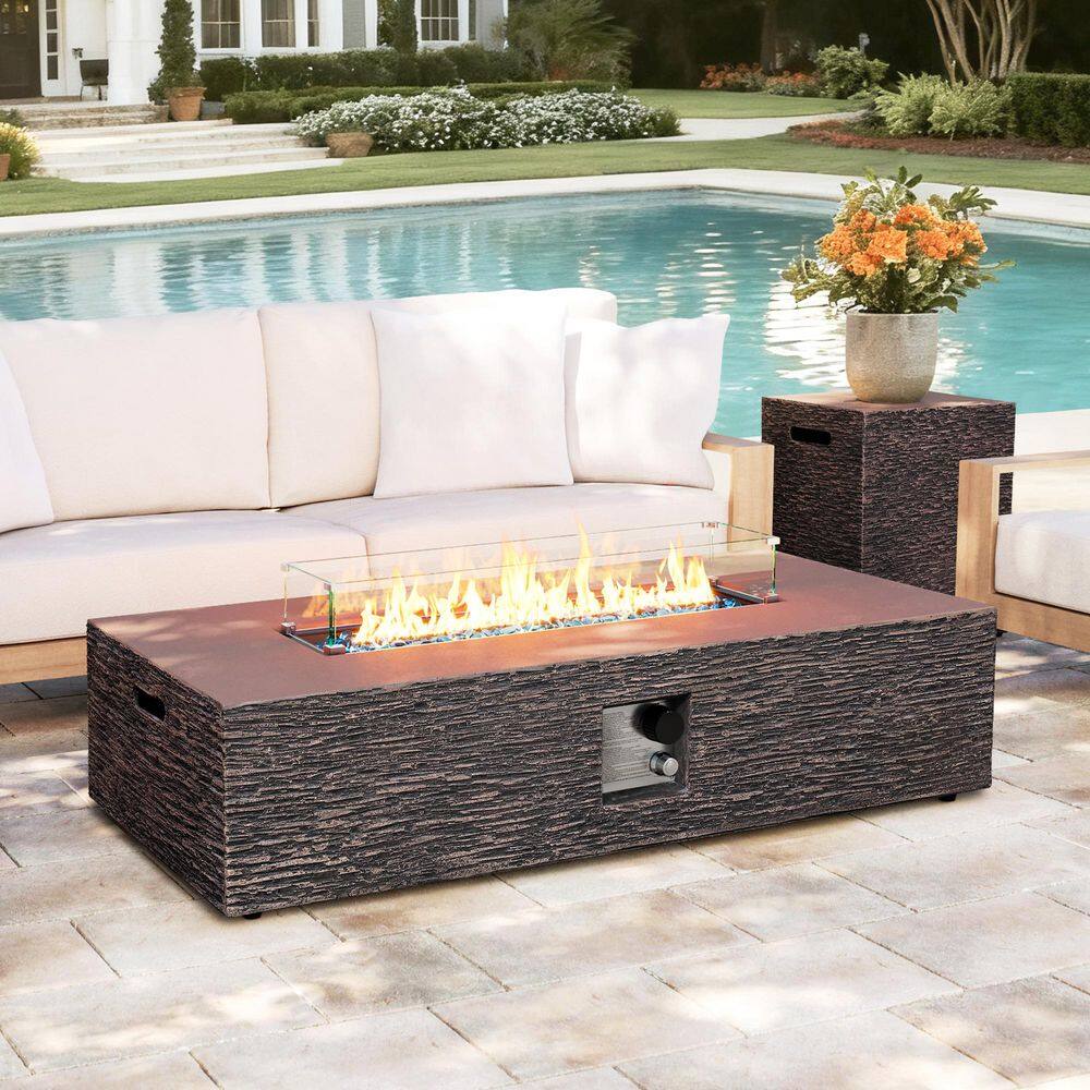 56-Inch Rectangle Magnesium Oxide Gas Fire Pit Table, Includes Tank Cover and Wind Guard, Brown price history on PriceWatchPro