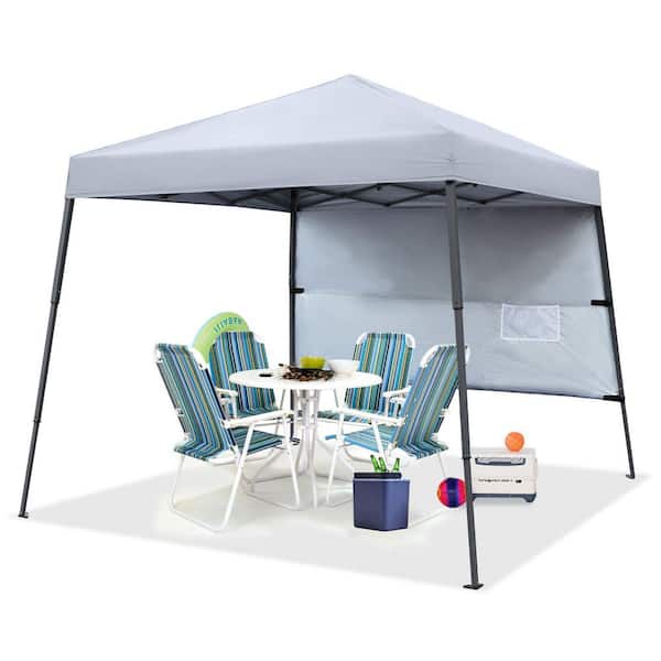 ABCCANOPY 10 ft. x 10 ft. Gray Pop Up Canopy Tent Slant Leg with 1 Sidewall and 1 Backpack Bag