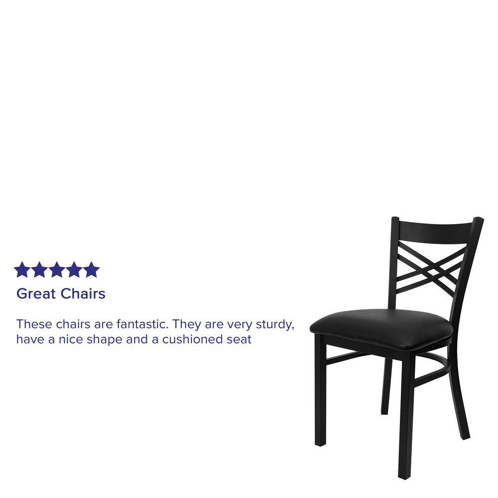 Black Metal Cross Back Side Chair with Vinyl Seat