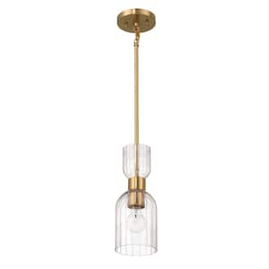 Josephine 1-Light Brushed Gold Dome Mini Pendant Light with Clear Ribbed Glass Shade
