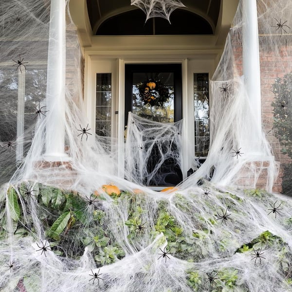 White 1000 Sqft. Halloween Spider Web Set with 30 Spiders and Stretch Cobwebs for Indoor Outdoor Decor (1-Pack)