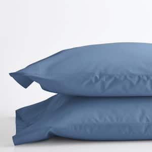 Company Cotton Slate Blue Solid 300-Thread Count Cotton Percale Standard Pillowcase (Set of 2)