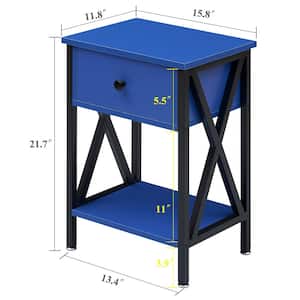 Nightstands X-Design Side End Table Night Stand Storage Shelf with Bin Drawer 11.8"W x 15.8"L x 21.7"H, Deep Blue