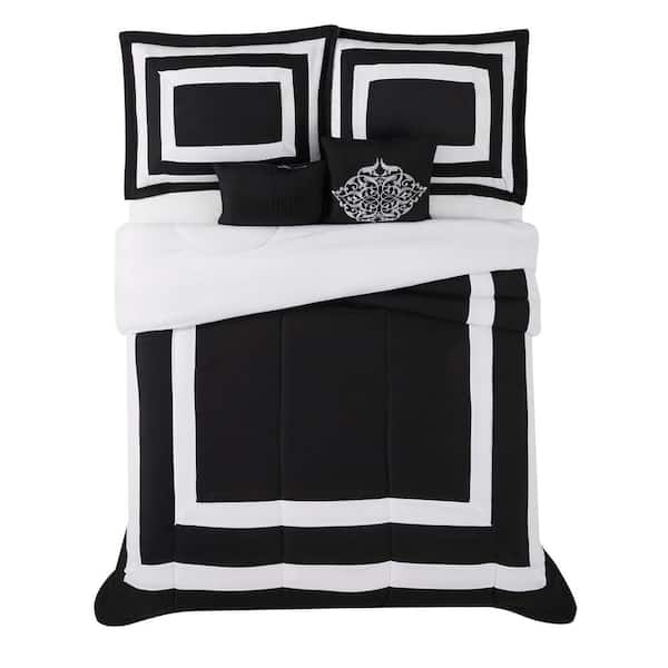 London Fog Raynes Hotel Comforter Set, Full/Queen, Black/White