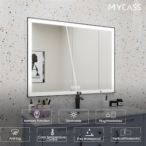 48 in. W x 36 in. H Rectangular Framed LED Light with 3-Color and Anti-Fog Wall Mount Bathroom Vanity Mirror in Black