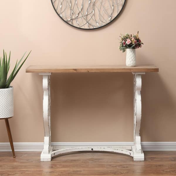LuxenHome 42 in. Brown/White Standard Rectangle Wood Console Table