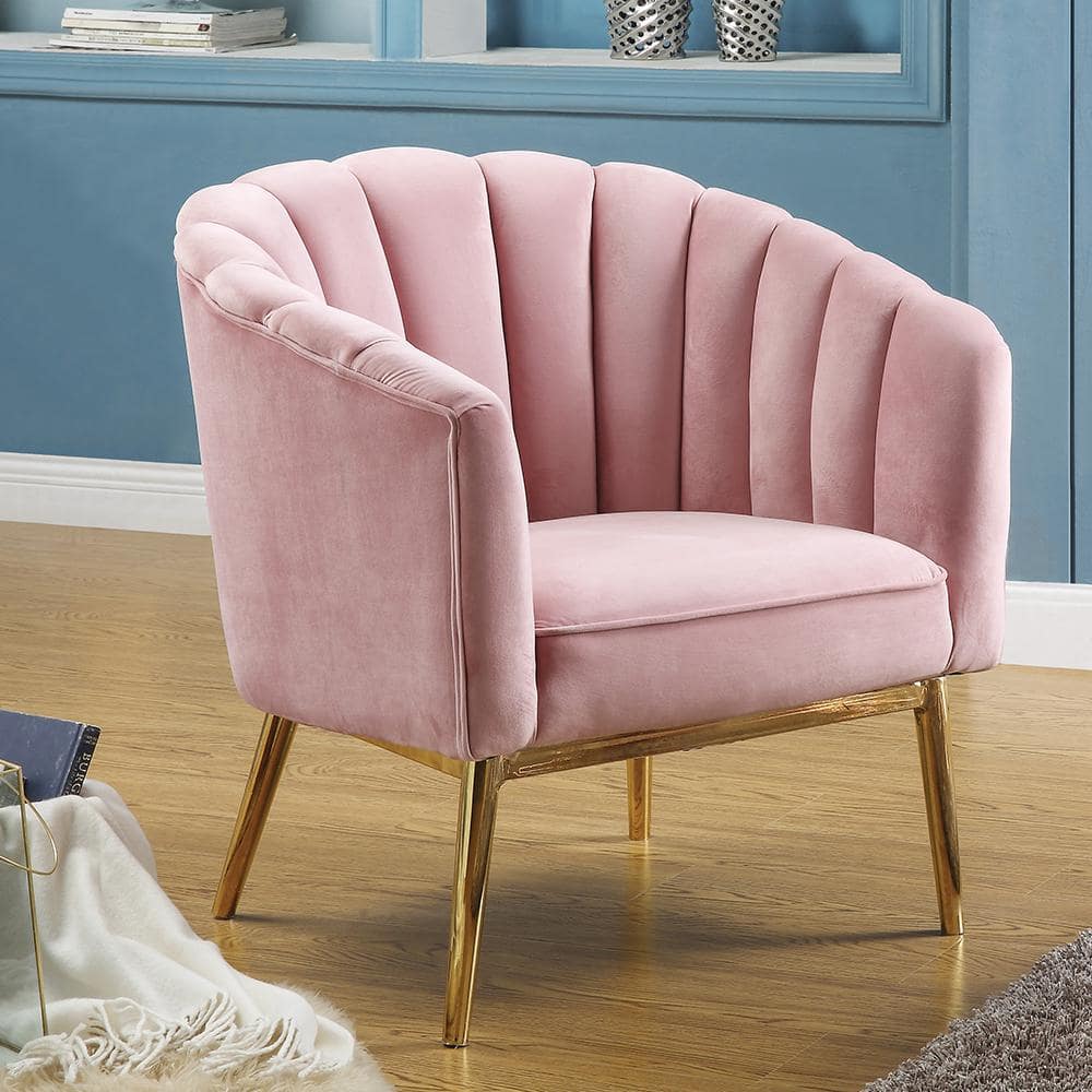 32" Luxe Blue Velvet Barrel Accent Chair with Metallic Base