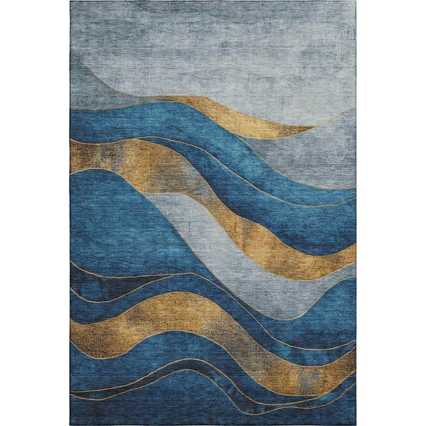 Mayfield Premium Machine Washable Abstract AMF1892 Blue 9 ft. x 12 ft. Area Rug