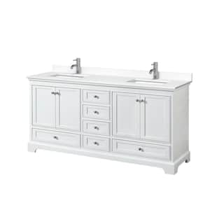 Deborah 72in.Wx22 in.D Double Vanity in White with Cultured Marble Vanity Top in White with White Basins