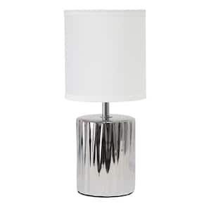 11.61 in. Chrome with White Shade Tall Contemporary Ruffled Metallic Capsule Bedside Table Desk Lamp with Fabric Shade