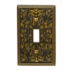Filigree 1 Gang Toggle Metal Wall Plate - Antique Brass