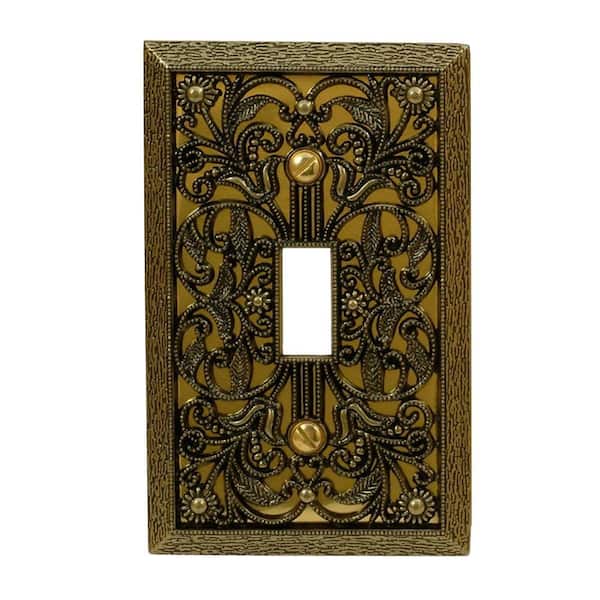 AMERELLE Filigree 1 Gang Toggle Metal Wall Plate - Antique Brass ...