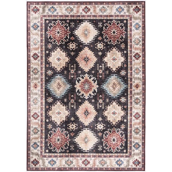 Abani Paloma Navy 6 ft. x 9 ft. Oriental Polyester Area Rug