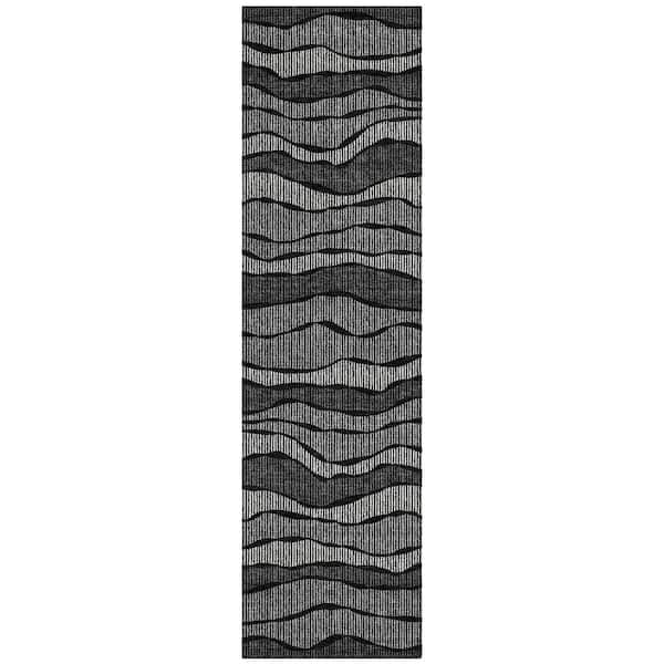 Chantille Machine Washable Indoor/Outdoor Abstract ACN2849 Black 2 ft. x 7 ft. Runner Rug