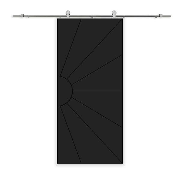 CALHOME 30 in. x 96 in. Black Painted Composite MDF Paneled Interior Sliding Barn Door with Hardware Kit