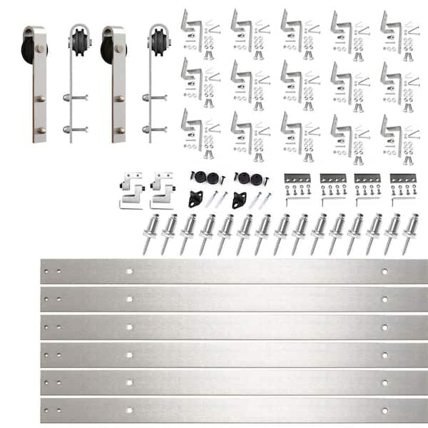 HOMACER 18 ft./216 in. Brushed Nickel Double Track Bypass Z-Shape Sliding Barn Door Hardware Kit - Classic Design Roller