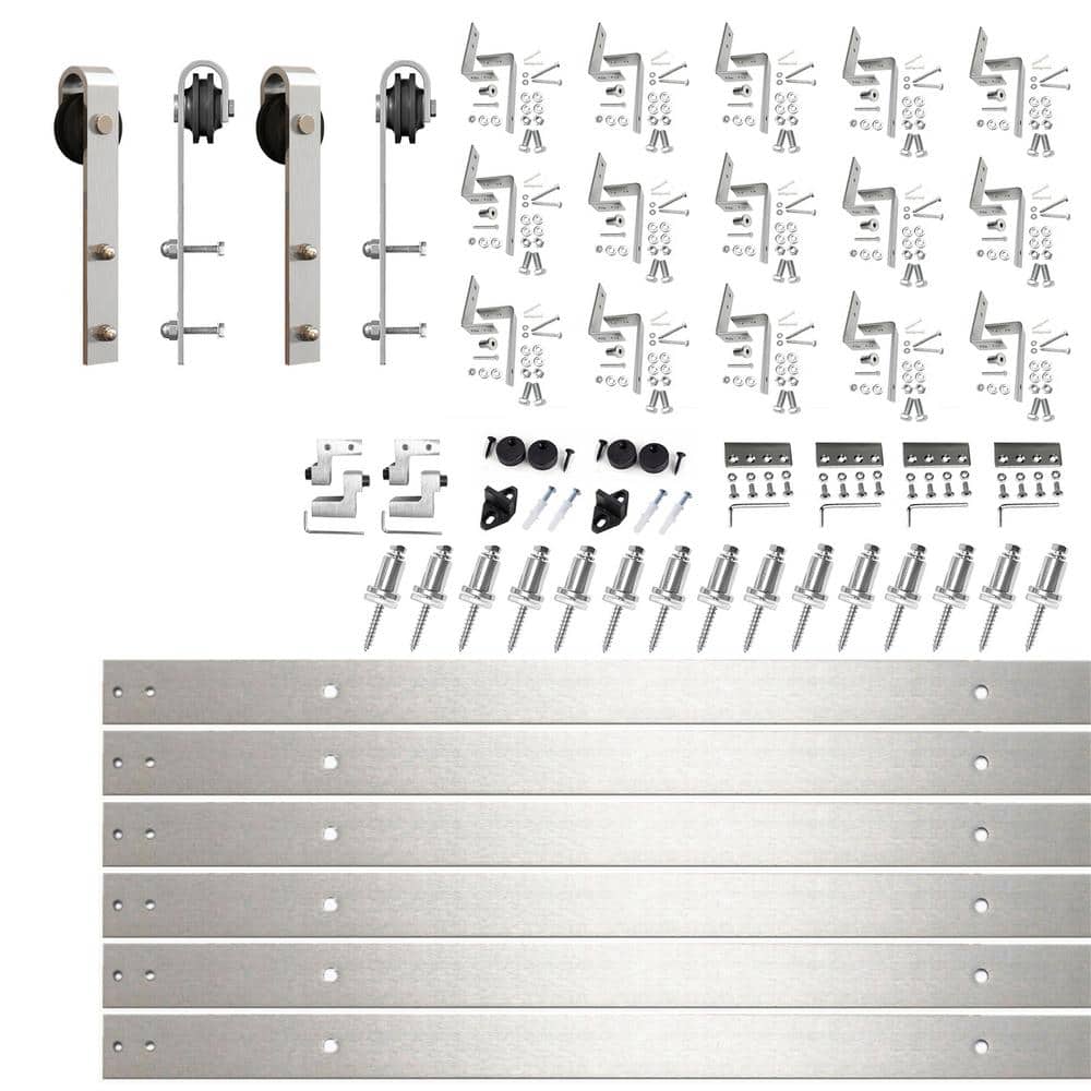 20 ft./240 in. Brushed Nickel Double Track Bypass Z-Shape Sliding Barn Door Hardware Kit - Classic Design Roller price history on PriceWatchPro
