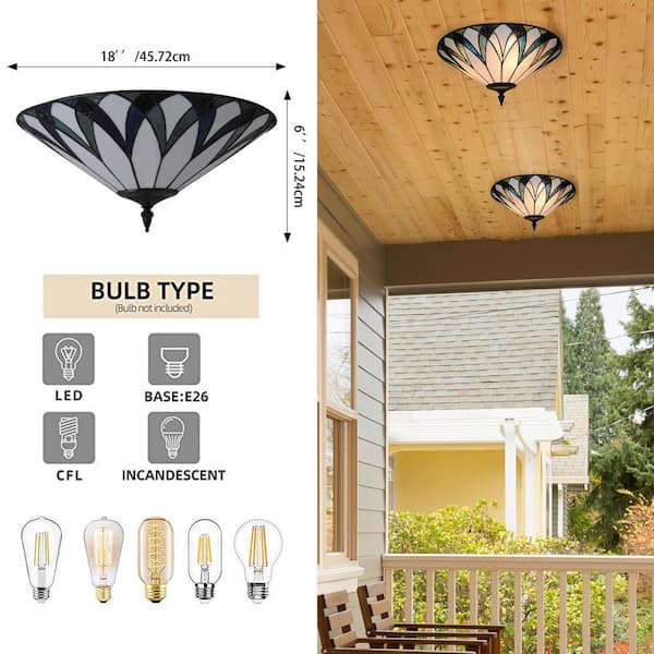 OUKANING 18 in. 3-Light Retro Elegant Stained Glass Flush Mount