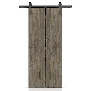 Sun 24 in. x 84 in. Hollow Core Weather Gray Stained Pine Wood Bi-Fold Door with Sliding Hardware Kit