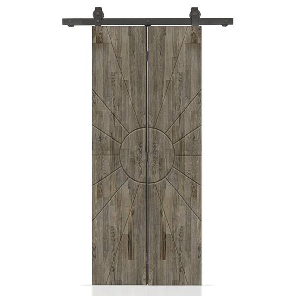 CALHOME Sun 28 in. x 84 in. Hollow Core Weather Gray Stained Pine Wood Bi-Fold Door with Sliding Hardware Kit