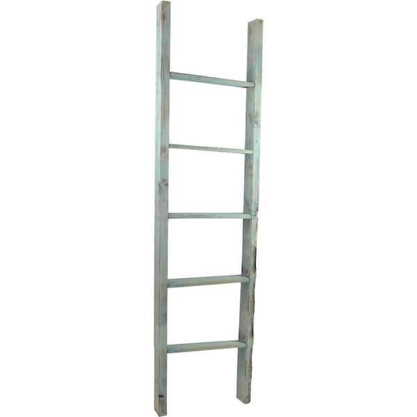 Ekena Millwork 19 in. x 72 in. x 3 1/2 in. Barnwood Decor Collection Driftwood Blue Vintage Farmhouse 5-Rung Ladder