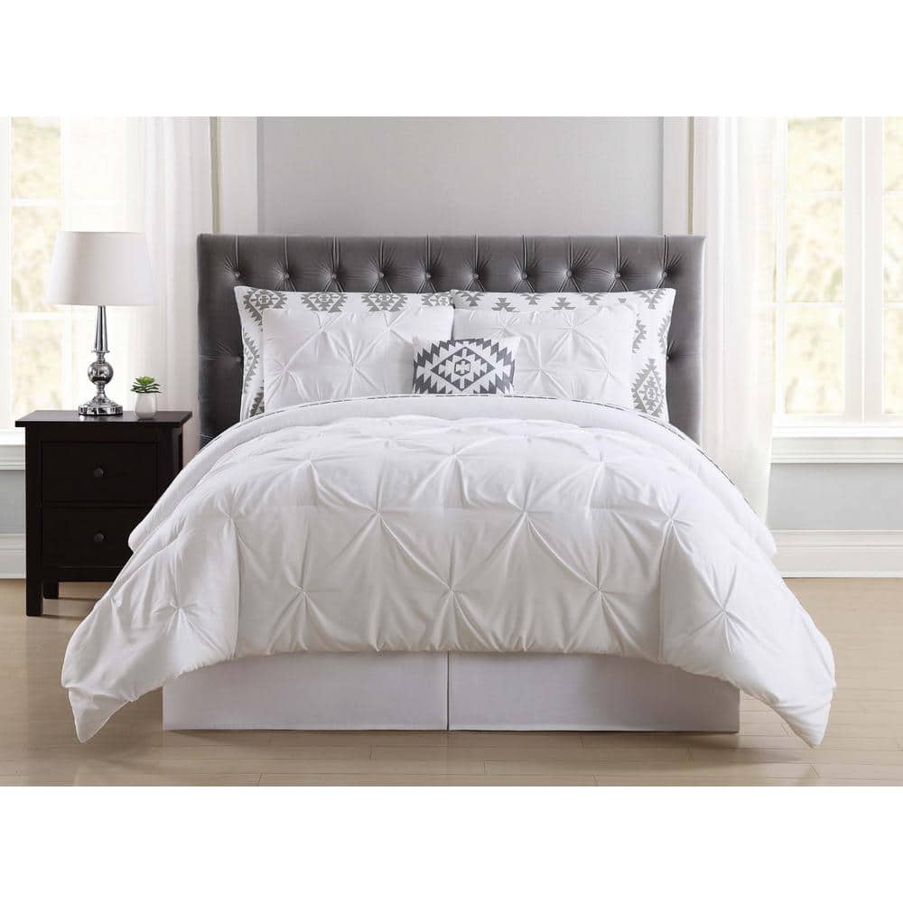 Pueblo Pleated 6-Piece White Twin Comforter Set