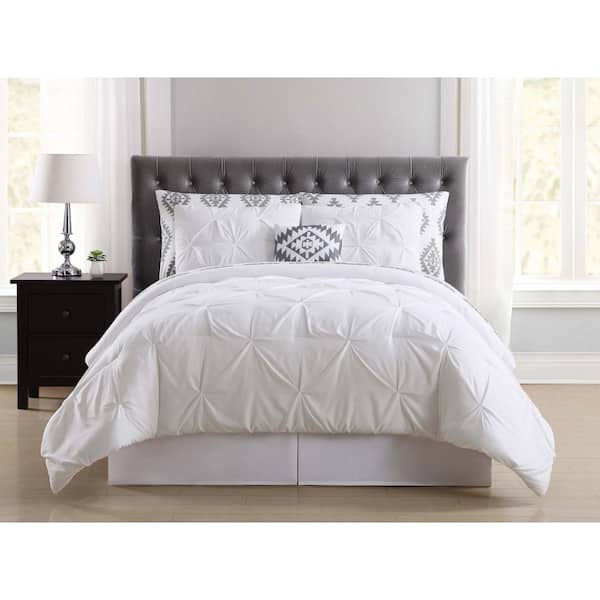 Truly Soft Pueblo Pleated 8-Piece White Full Comforter Set