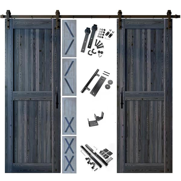 HOMACER 46 in. W. x 80 in. 5-in-1-Design Navy Double Pine Wood Interior Sliding Barn Door with Hardware Kit, Non-Bypass