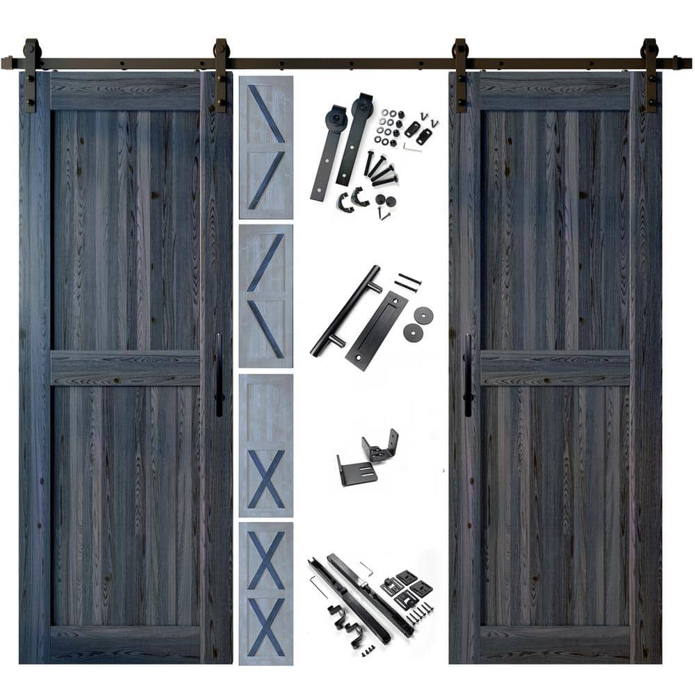 34 in. x 80 in. 5-in-1 Design Navy Double Pine Wood Interior Sliding Barn Door with Hardware Kit, Non-Bypass price history on PriceWatchPro
