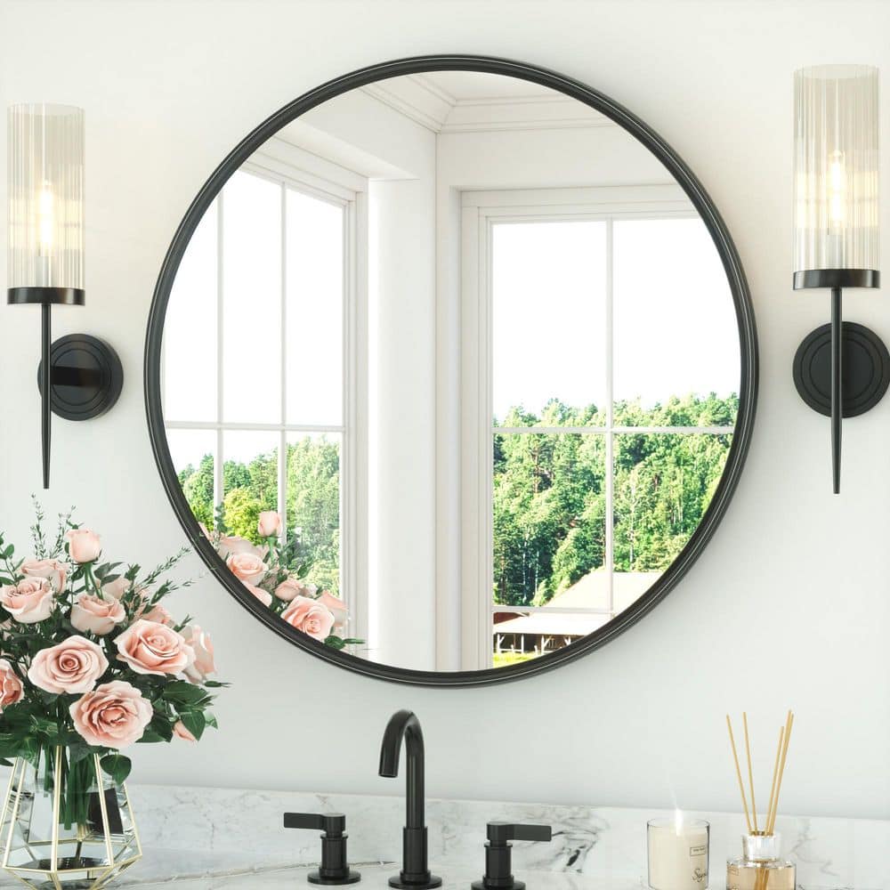 30 in. W x 30 in. H Round Metal Black Framed Modern Wall Mounted Bathroom Vanity Mirror Wall Mirror price history on PriceWatchPro