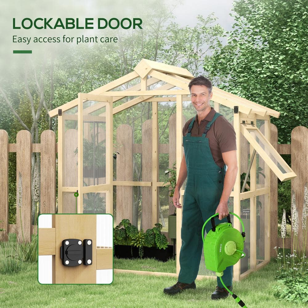 Outsunny 6.5' x 4' Polycarbonate Greenhouse with Wood Frame