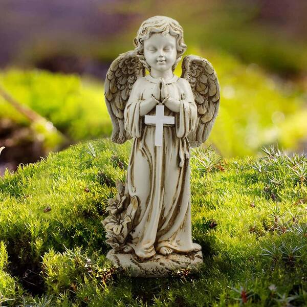ANGEL FAWEY TRED INC Garden Angel Figurines with Solar Light Cross Angel