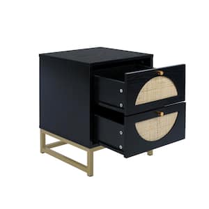 15.75 in. W x 15.75 in. D x 20.95 in. H Natural Rattan Black Linen Cabinet with 2-Drawer Nightstand