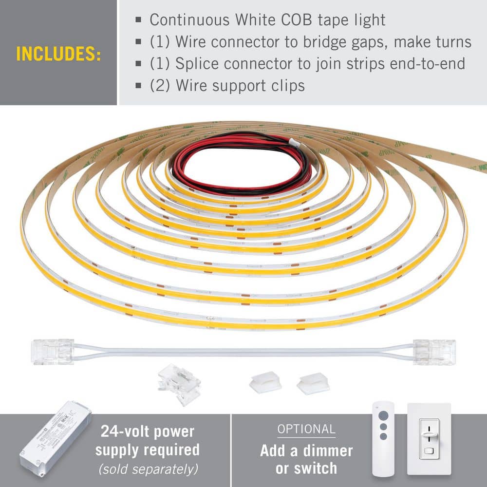 RibbonFlex Pro 24V White COB LED Strip Light Tape 4000K, 16 ft